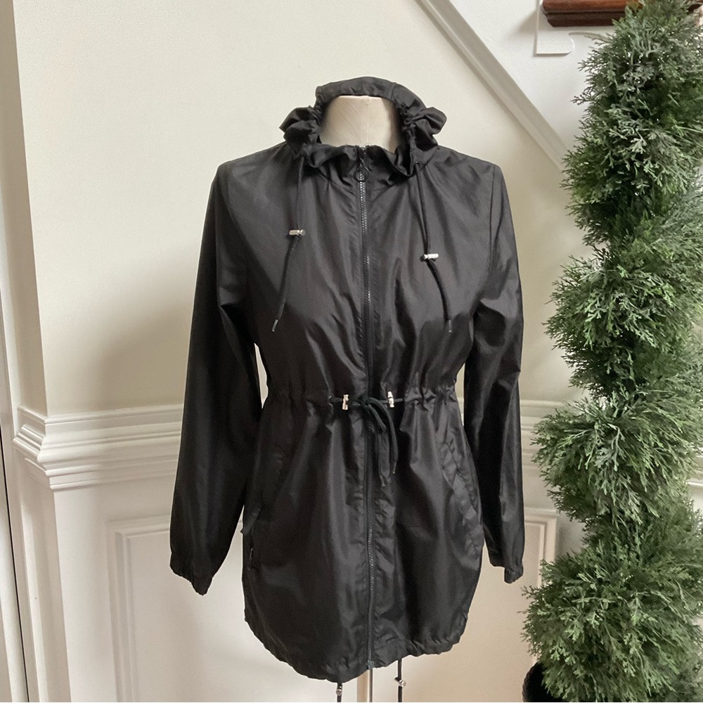 Black Parka Rain Coat Size S